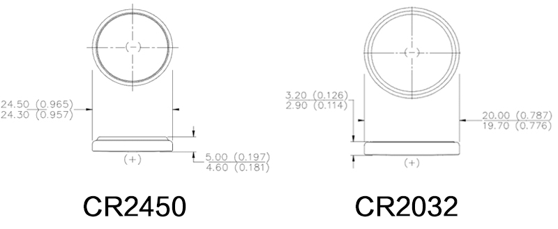 CR2450 VS CR2032 Dimensions